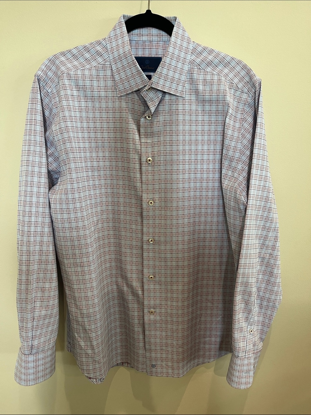 David Donahue Blue and Pink Windowpane Dress Shirt